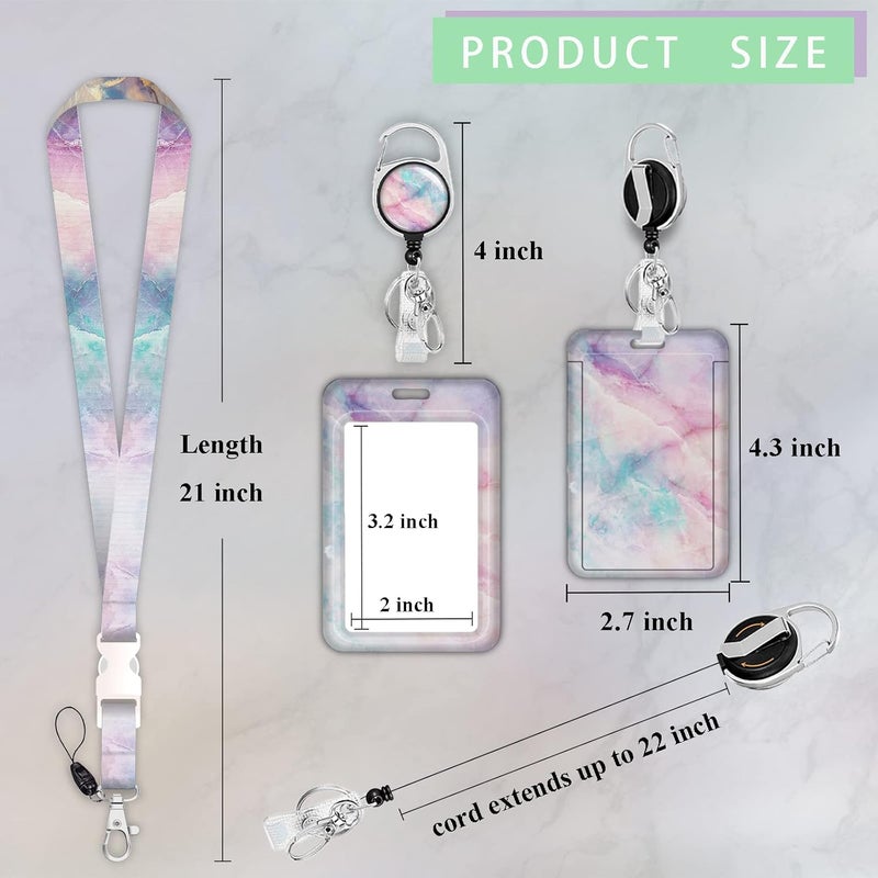 Boutilon ID Badge Holder with Lanyard,Retractable ID Badge Card Holders Detachable Neck Lanyard Strap with Badge Reel and Vertical ID Holder for Nurse Students Teachers Office Staff(Marble 6) - Image 3